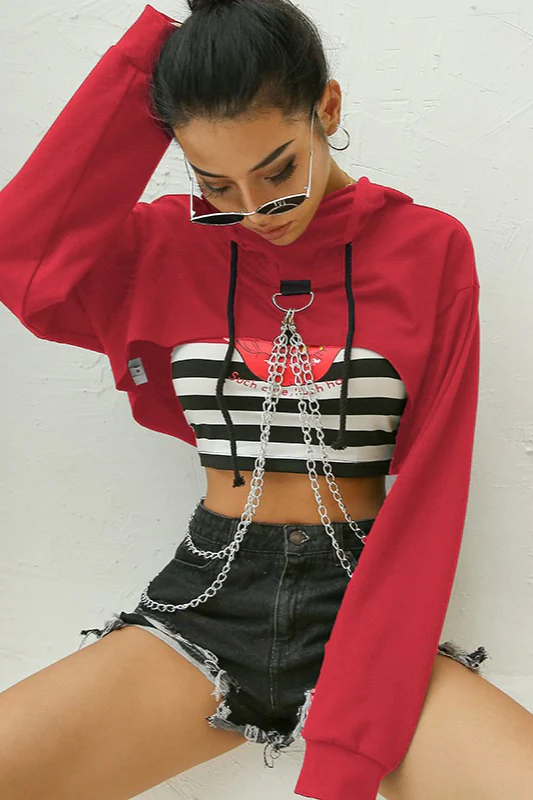 Short Chain Panel Loose Hoodie - Image 7