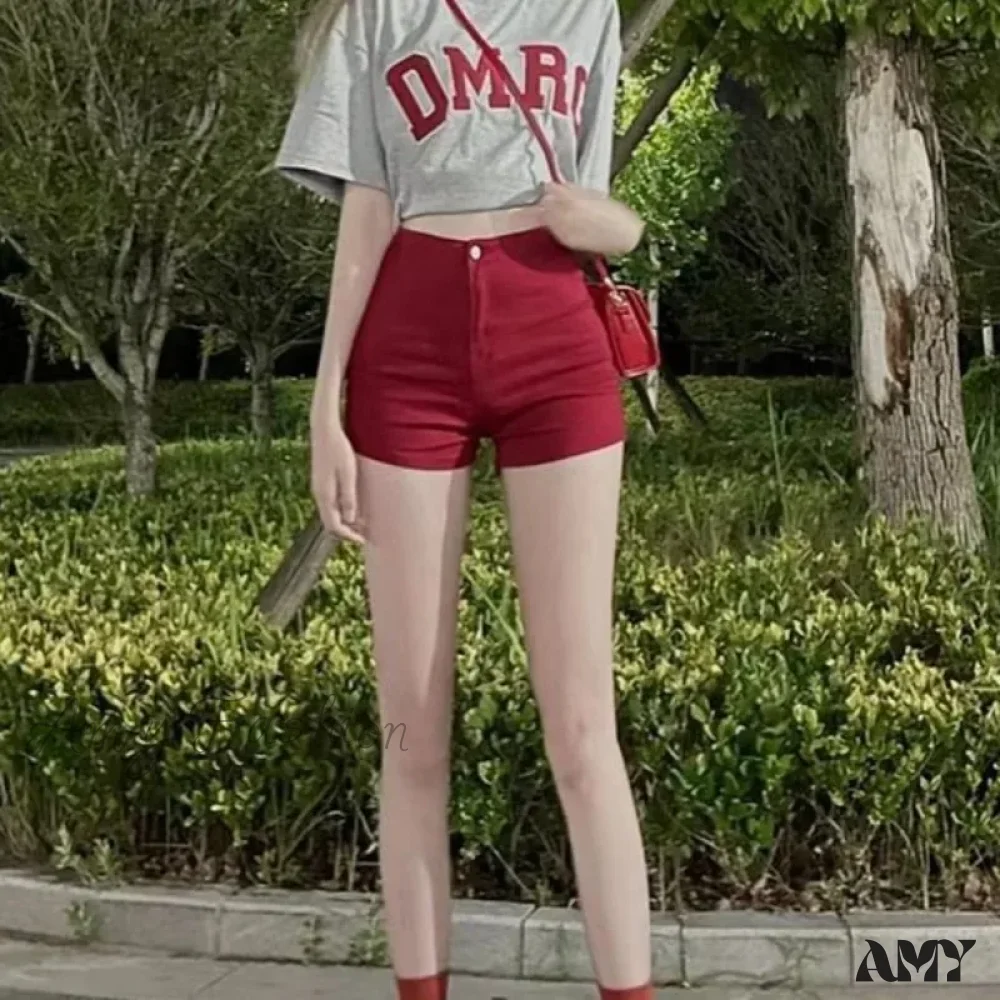 Short Skinny Tight Booty High Red Sexy Hot Summer Short - Image 2