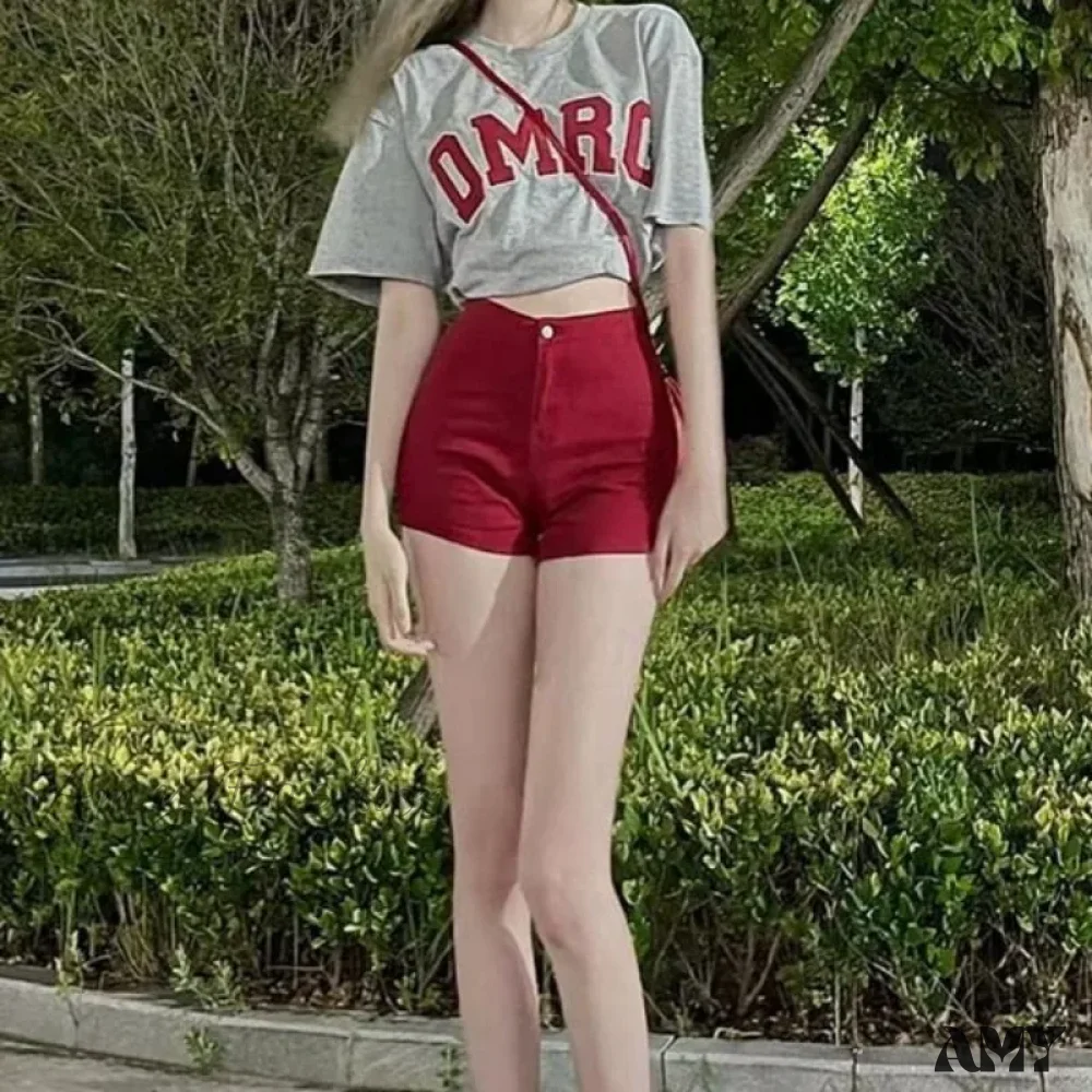 Short Skinny Tight Booty High Red Sexy Hot Summer Short - Image 3