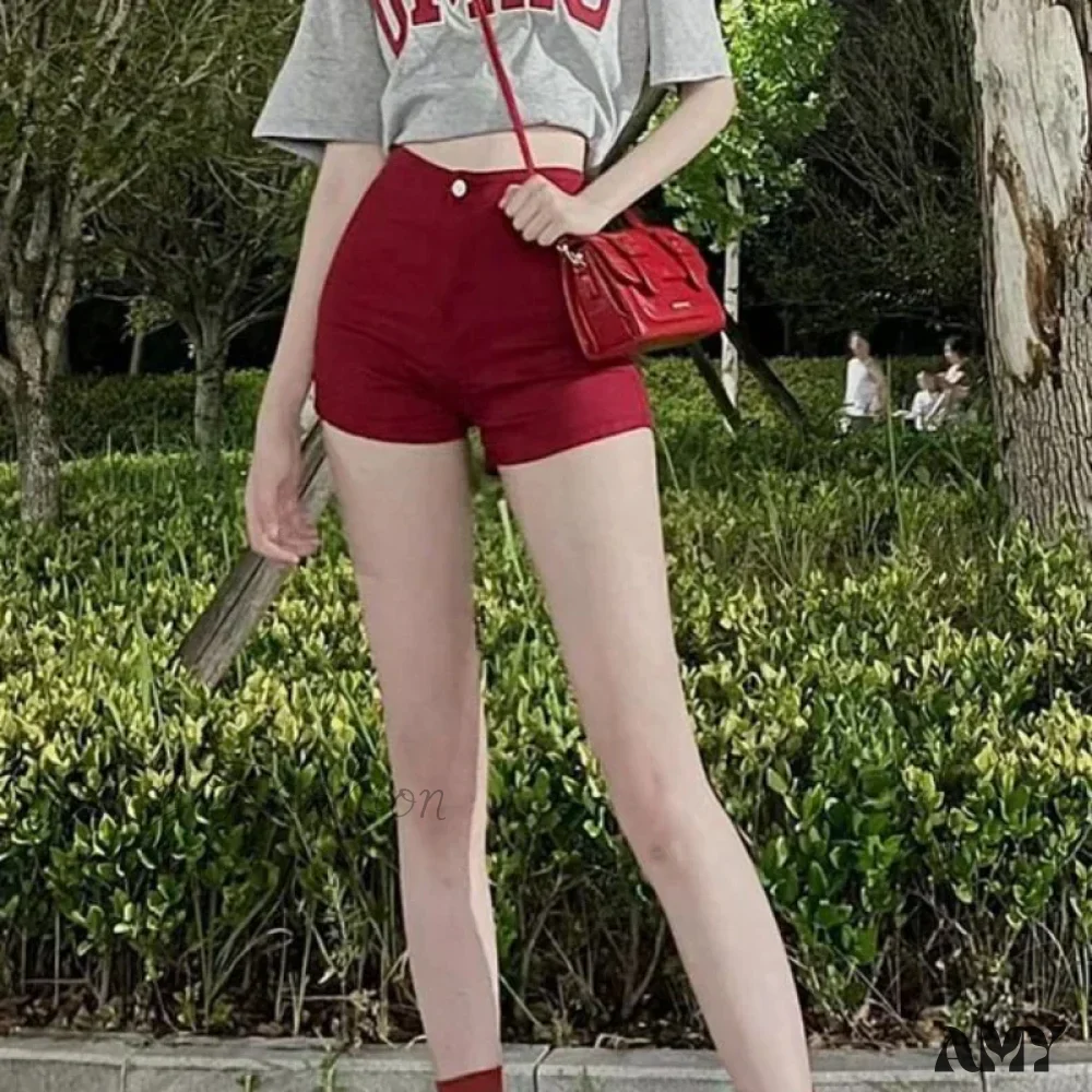 Short Skinny Tight Booty High Red Sexy Hot Summer Short - Image 6
