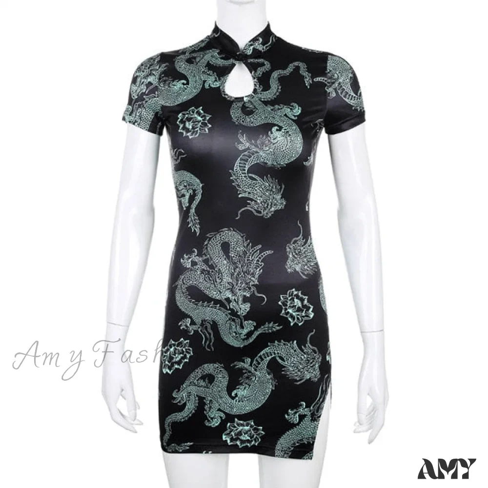 Amy Fashion - Short Sleeve Front Hole High Split Bodycon Dress - Image 2