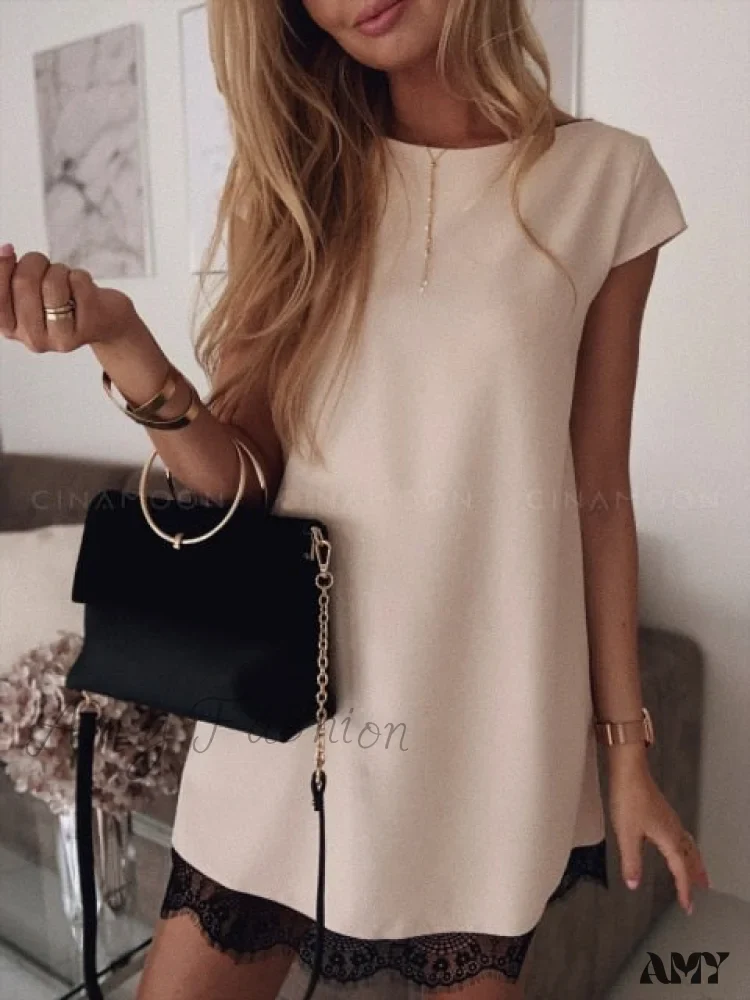 Amy Fashion - Short Sleeve Straight Splice Lace Mini Party Dresses - Image 3