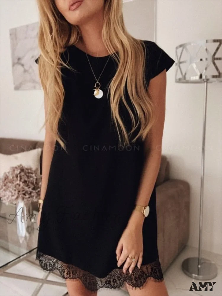 Amy Fashion - Short Sleeve Straight Splice Lace Mini Party Dresses - Image 4