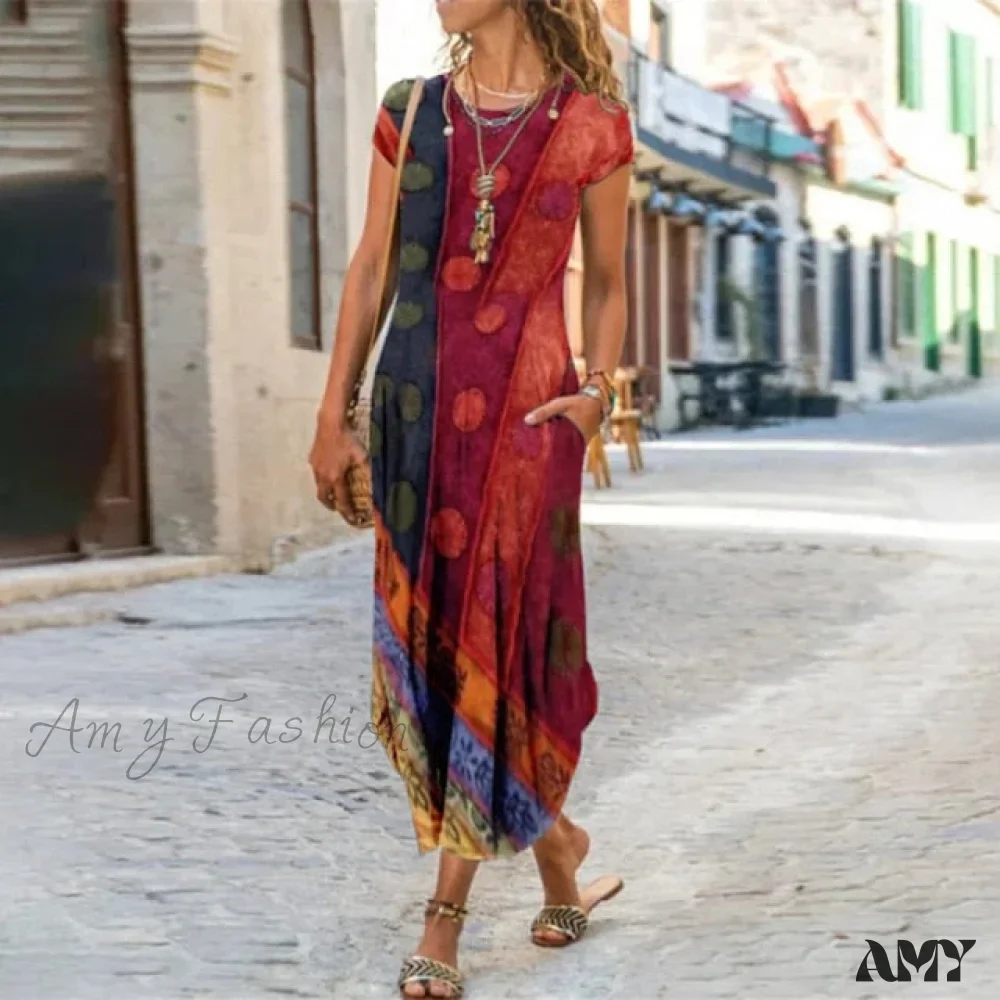 Amy Fashion - Short Sleeve Bohemian Long Dresses - Image 2