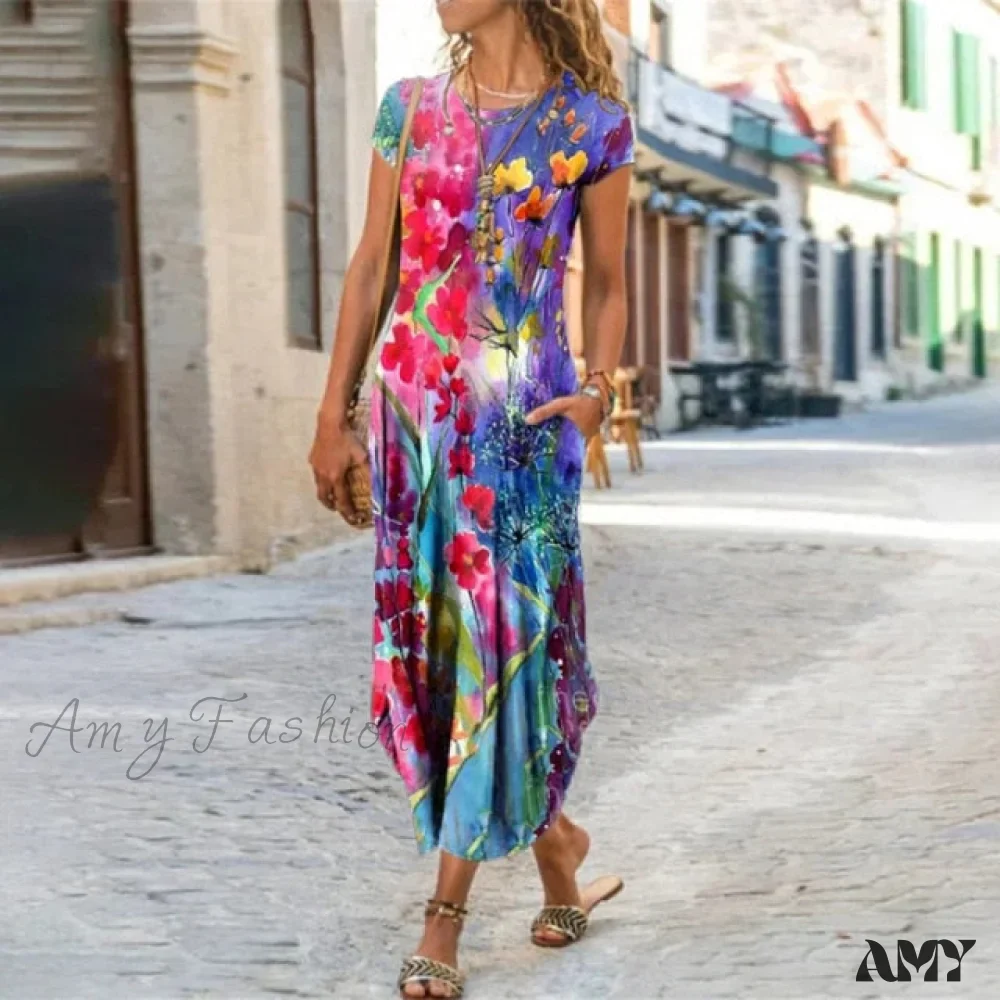 Amy Fashion - Short Sleeve Bohemian Long Dresses - Image 3