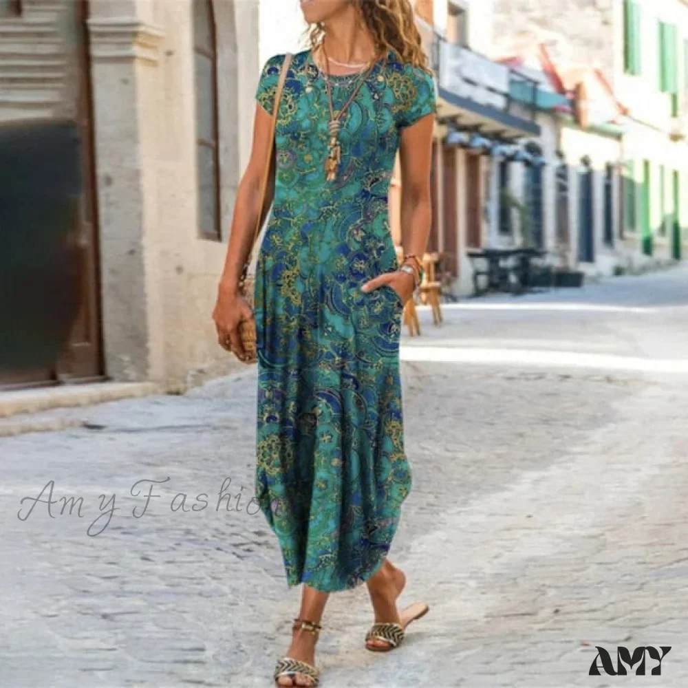 Amy Fashion - Short Sleeve Bohemian Long Dresses - Image 7