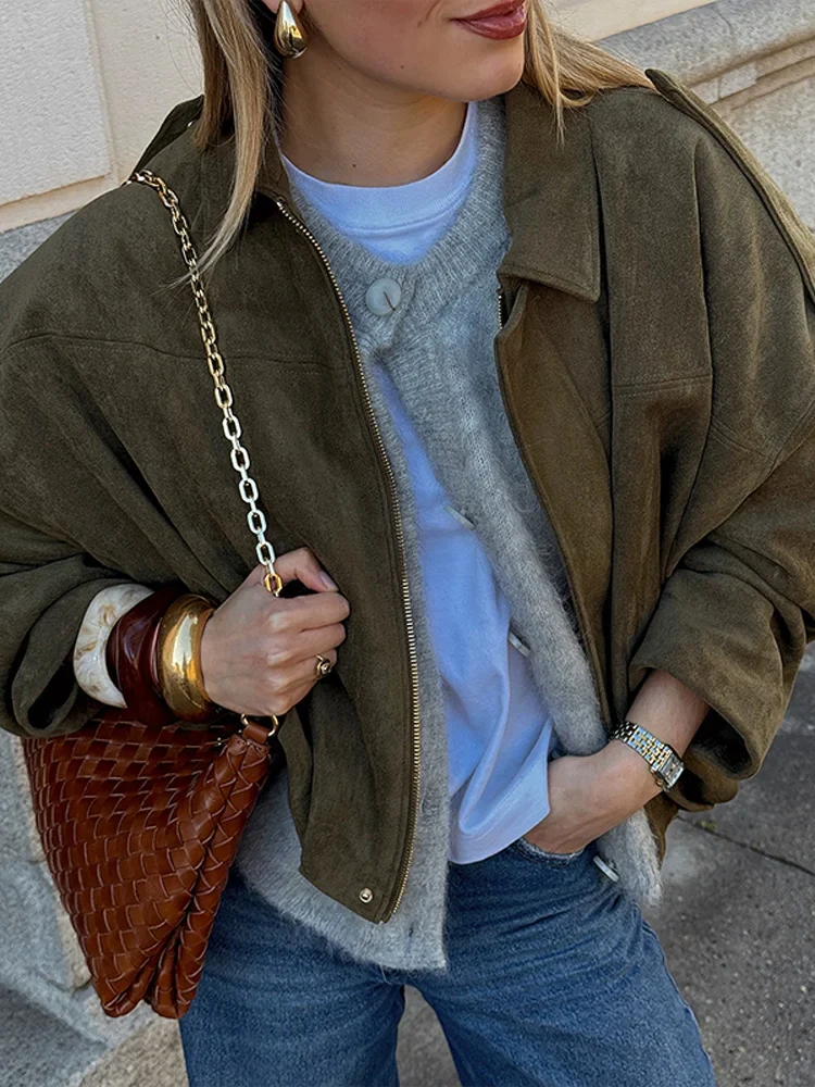Short Suede Zipper Loose Street Coat - Image 2