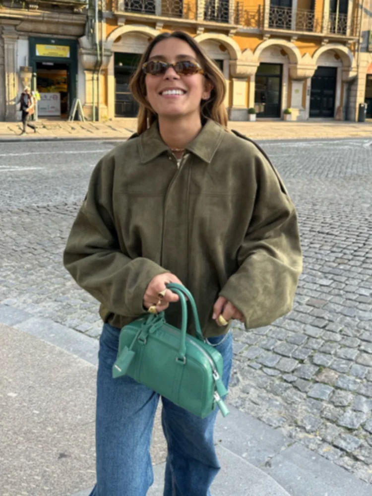 Short Suede Zipper Loose Street Coat - Image 3