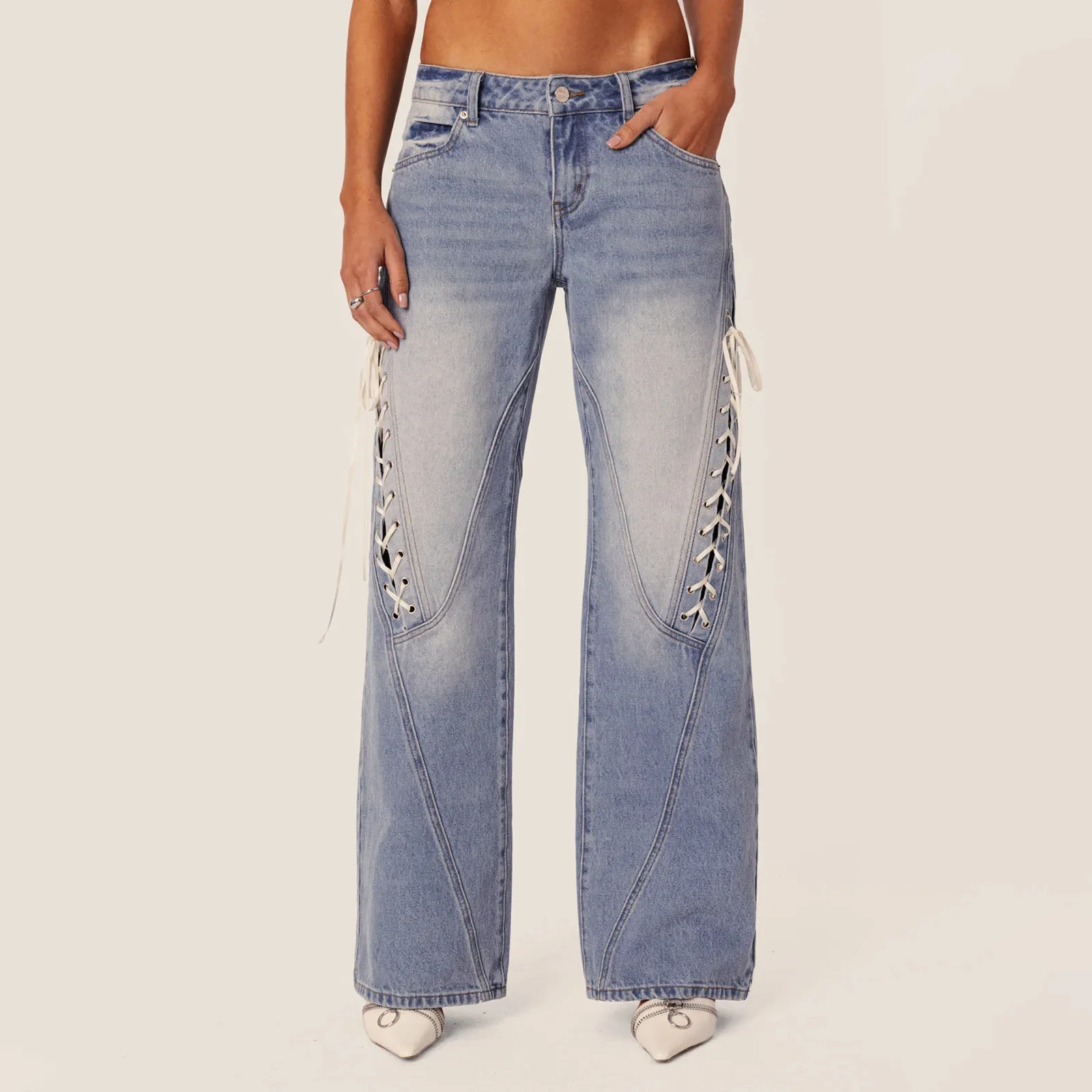 Side Bandage Low Rise Baggy Pant - Image 3