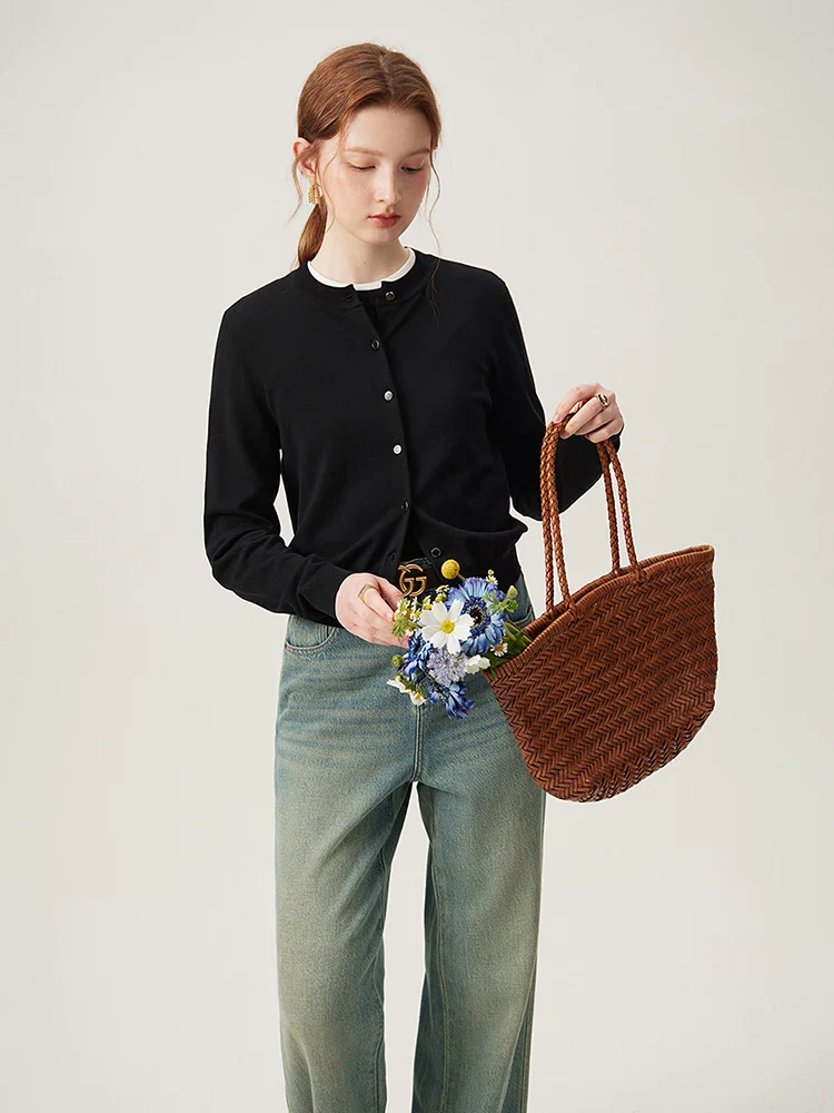 Silk Knit Black Loose Spring Cardigan - Image 2