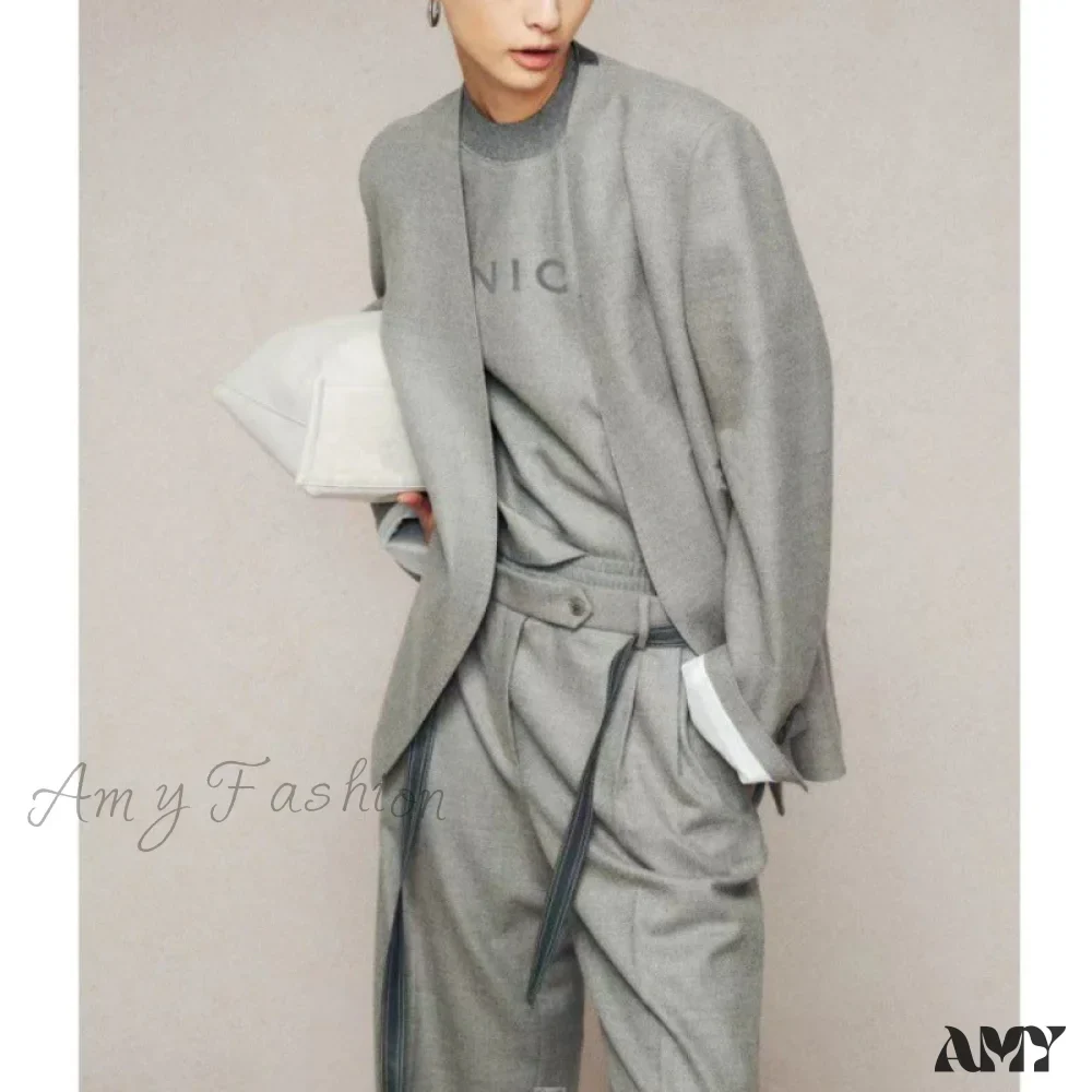 Simple Italian Wool Print T-Shirt Suit - Image 5