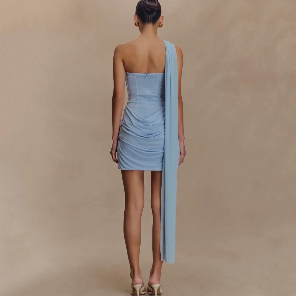 Single Shoulder Hip-covering Mini Prom Dress - Image 3