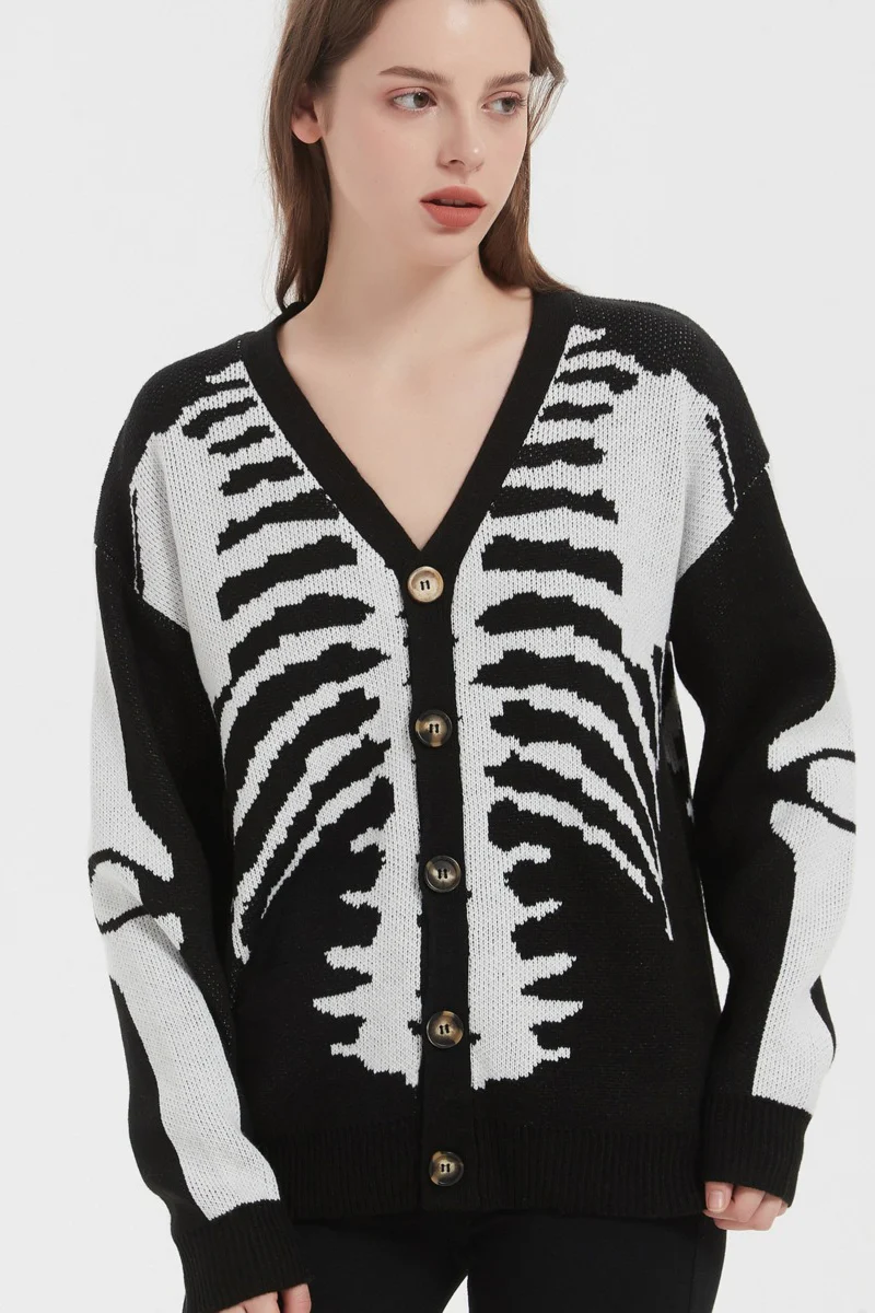 Skull Halloween Knit Loose Versatile Spring Autumn Cardigan - Image 2