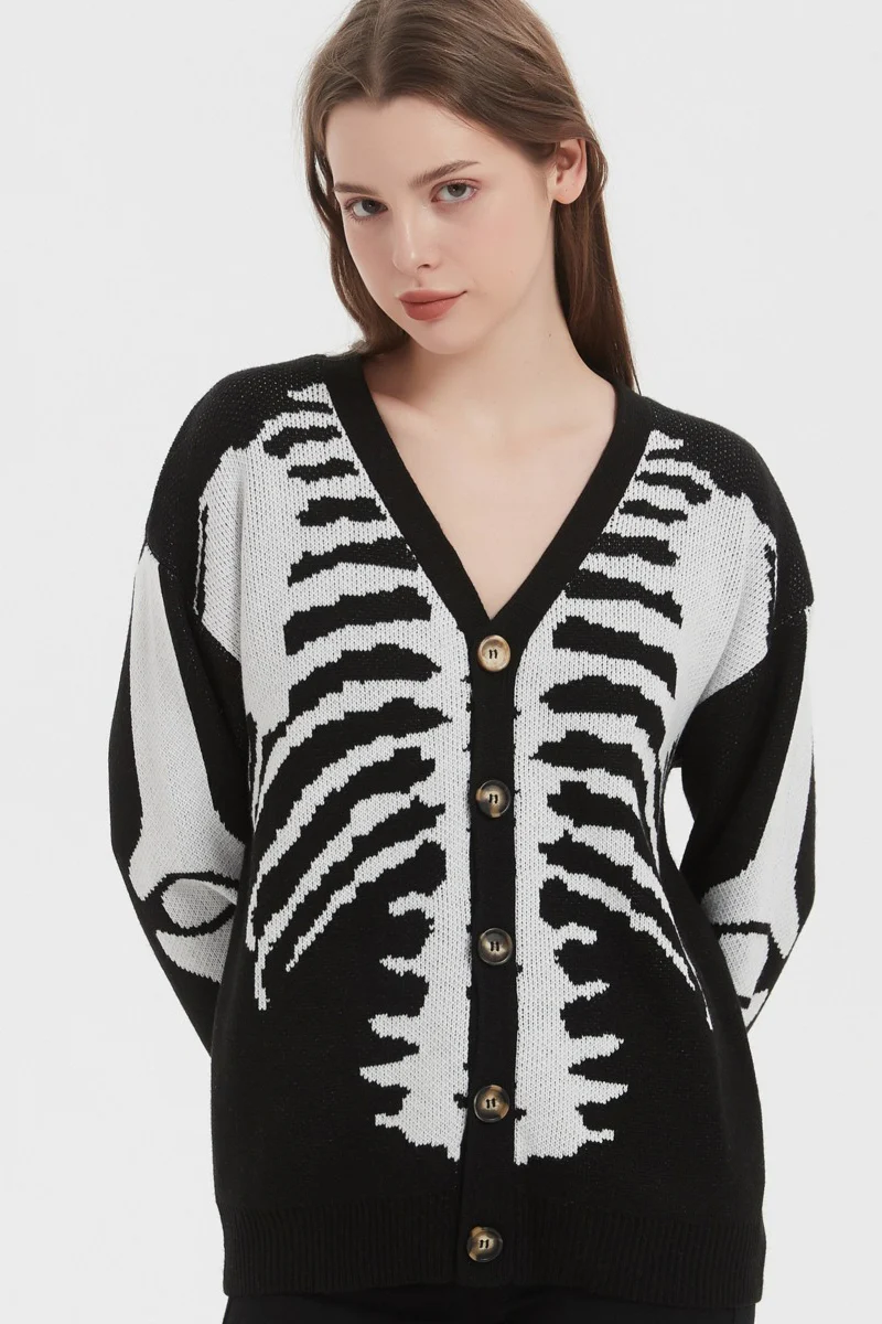 Skull Halloween Knit Loose Versatile Spring Autumn Cardigan - Image 3