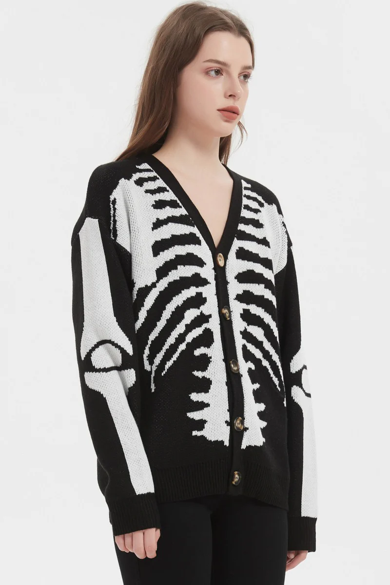 Skull Halloween Knit Loose Versatile Spring Autumn Cardigan - Image 4