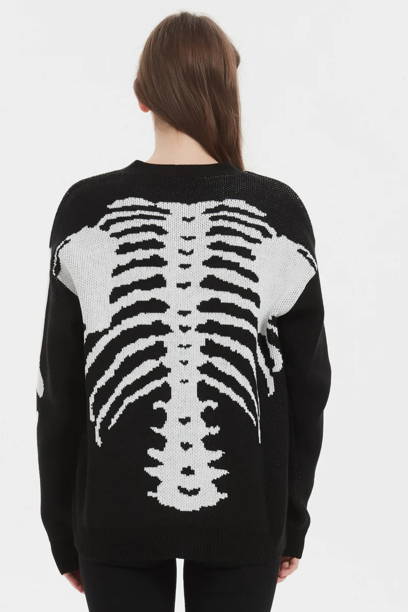 Skull Halloween Knit Loose Versatile Spring Autumn Cardigan - Image 5