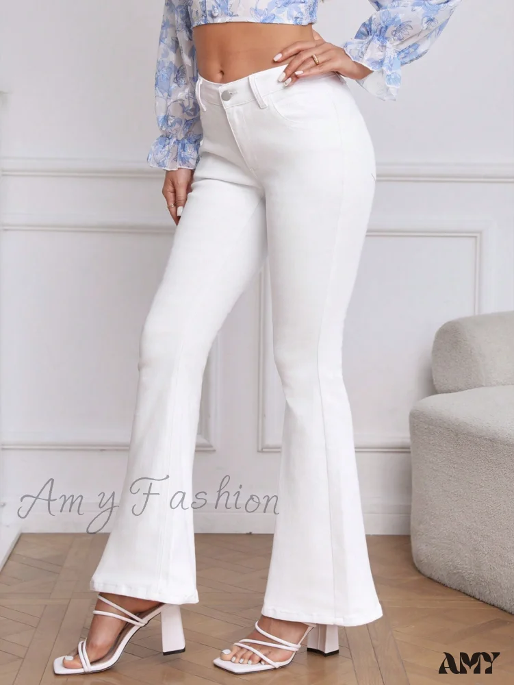 Amy Fashion - Slant Pocket Flare Leg Jeans - Image 11