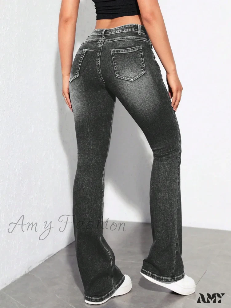Amy Fashion - Slant Pocket Flare Leg Jeans - Image 2