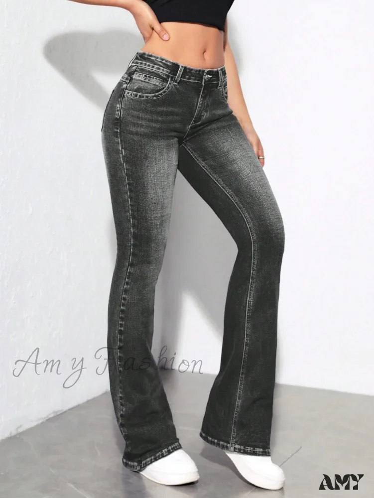 Amy Fashion - Slant Pocket Flare Leg Jeans - Image 3