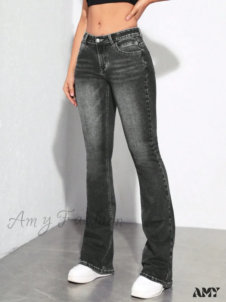 Amy Fashion - Slant Pocket Flare Leg Jeans - Image 4