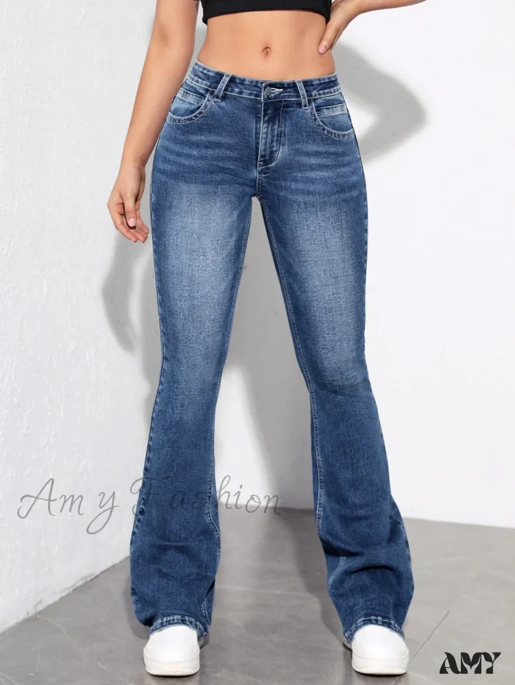 Amy Fashion - Slant Pocket Flare Leg Jeans - Image 6