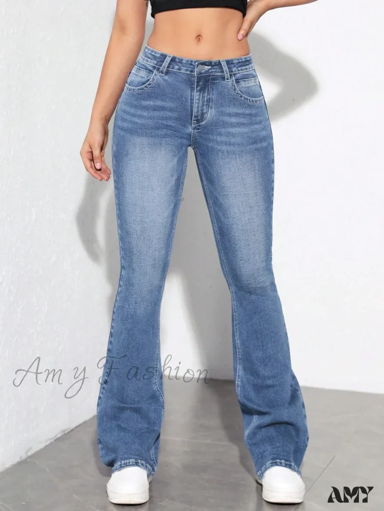 Amy Fashion - Slant Pocket Flare Leg Jeans - Image 7