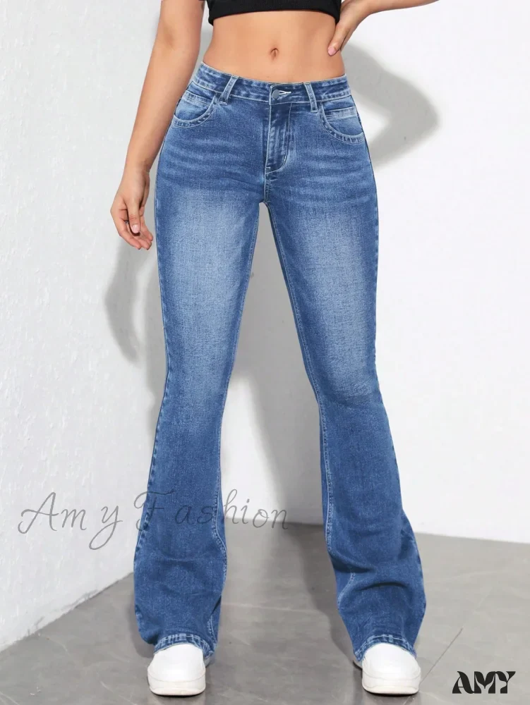 Amy Fashion - Slant Pocket Flare Leg Jeans - Image 8