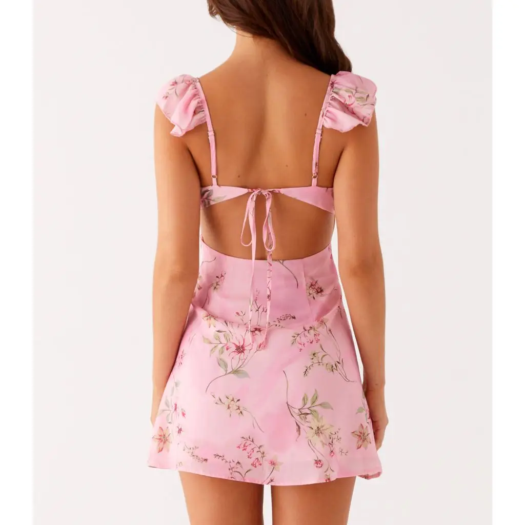 Sleeveless Ruffled Trim V Bodycon Dress - Image 3