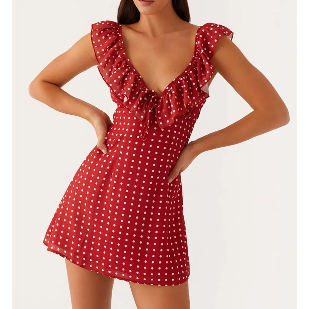 Sleeveless Ruffled Trim V Bodycon Dress - Image 4