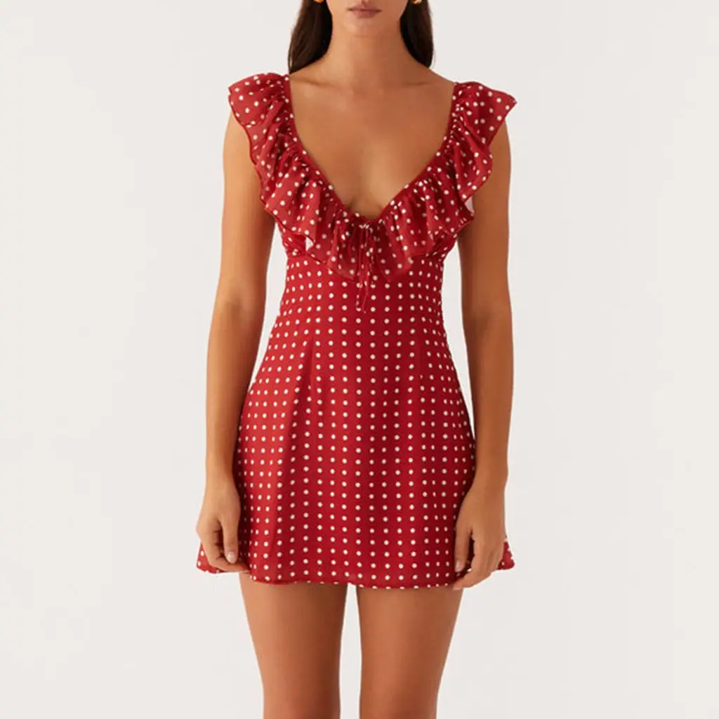 Sleeveless Ruffled Trim V Bodycon Dress - Image 9