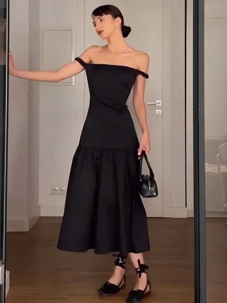 Sleeveless Solid Slash Neck Slim Bodycon Dress - Image 2