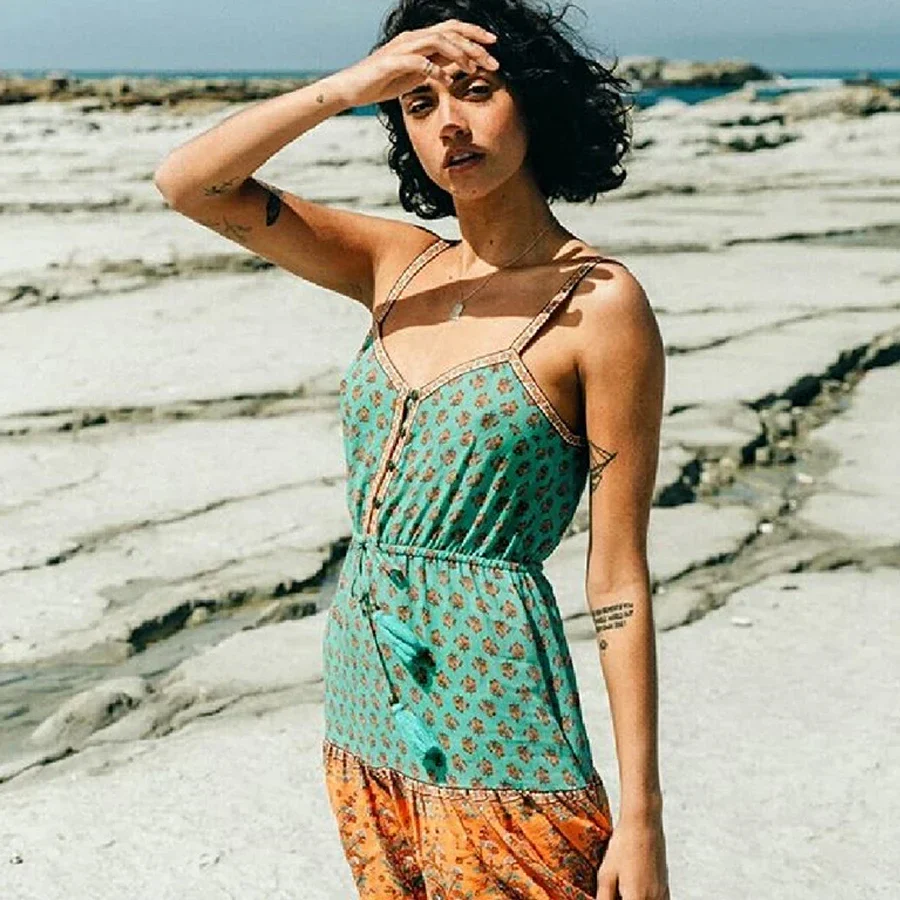 Sleeveless Strap Mini Rayon Floral Boho Dress - Image 2