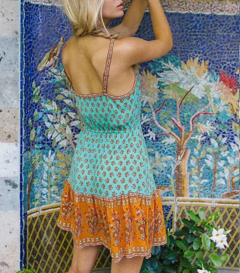 Sleeveless Strap Mini Rayon Floral Boho Dress - Image 3