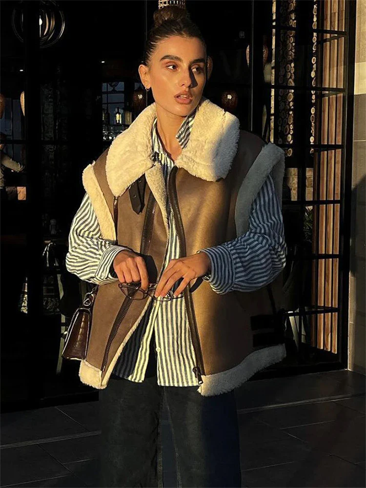 Sleeveless Suede Shearling Fleece Coat - Image 3