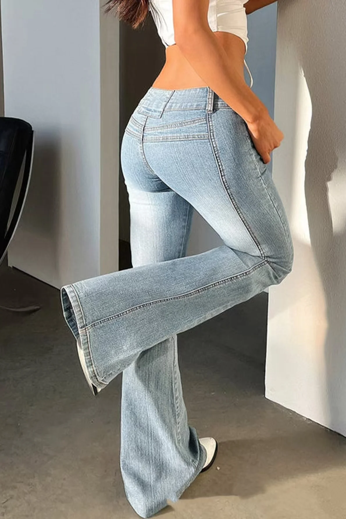 Slim High Stretch Low Waist Flare Stylish Jeans - Image 2