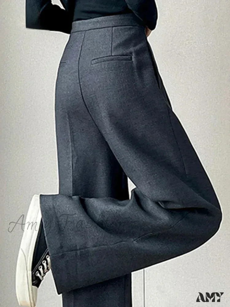 Slim High Waist Casual Solid Color Loose Chic Pants - Image 3