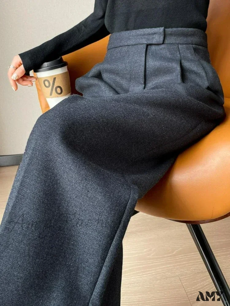 Slim High Waist Casual Solid Color Loose Chic Pants - Image 5