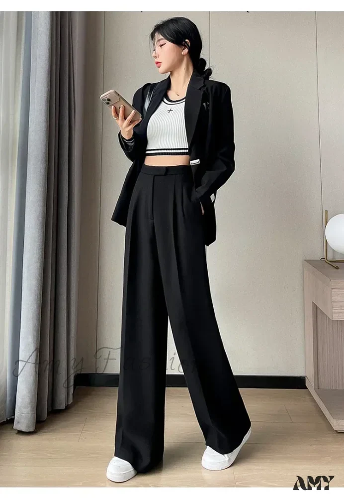 Slim High Waist Casual Solid Color Loose Chic Pants - Image 8