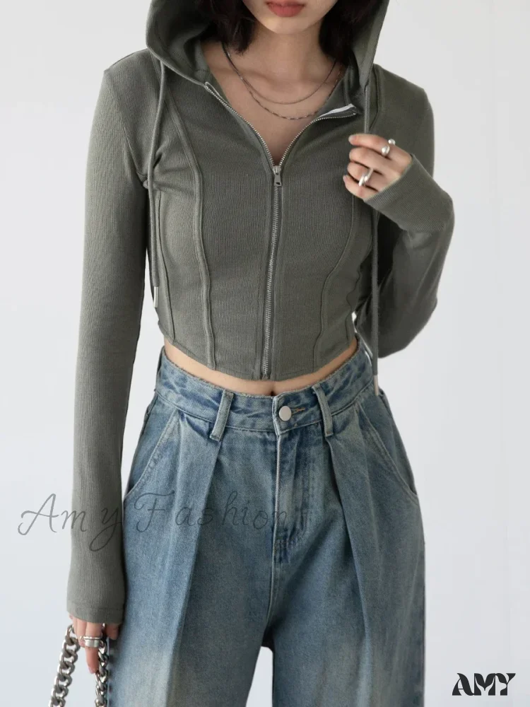 Slim Long Sleeve Solid Casual Comfortable Stylish Elegant Chic Hoodies - Image 2