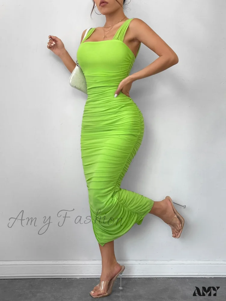 Amy Fashion - Slit Hem Mesh Bodycon Dress - Image 4