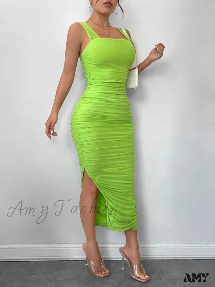 Amy Fashion - Slit Hem Mesh Bodycon Dress - Image 5