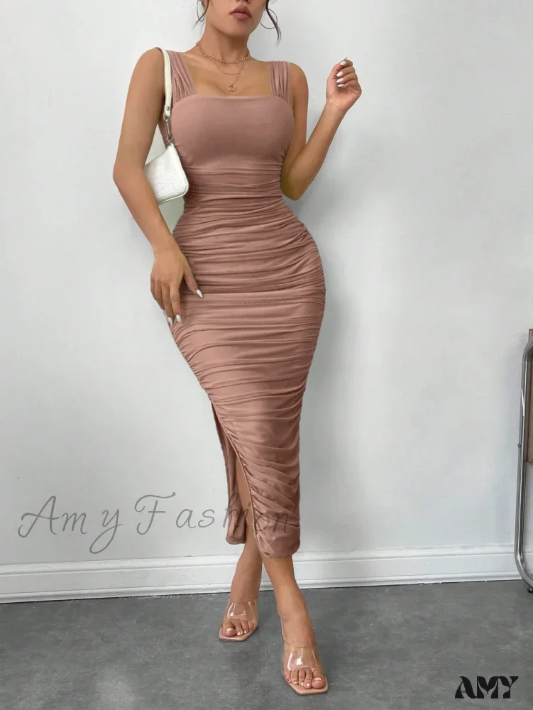 Amy Fashion - Slit Hem Mesh Bodycon Dress - Image 9