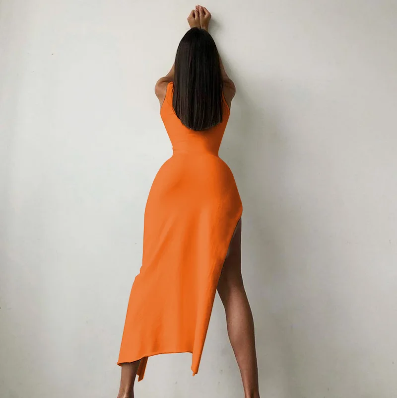 Slit Turtleneck Orange Midi Bodycon Dress - Image 2