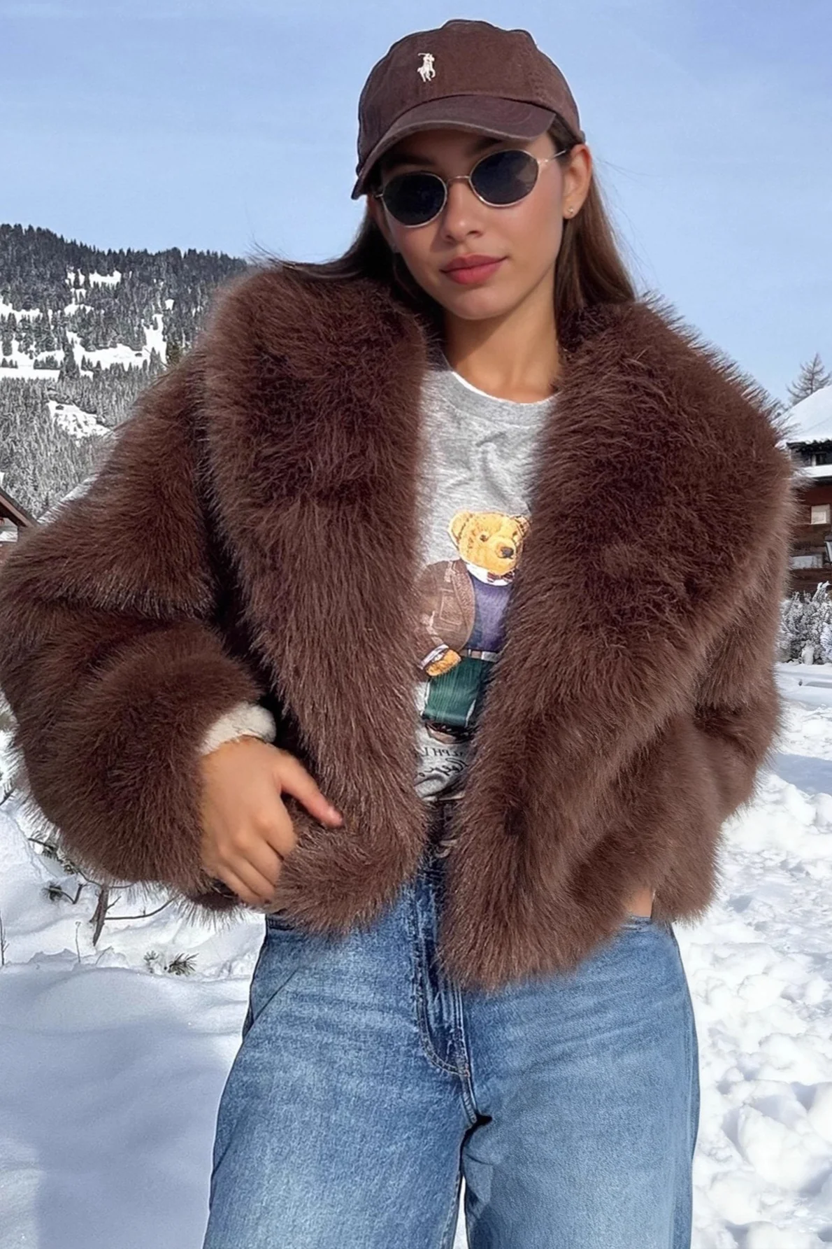 Slouchy Lapel Thick Faux Fur Effect Plush Winter Coat - Image 2