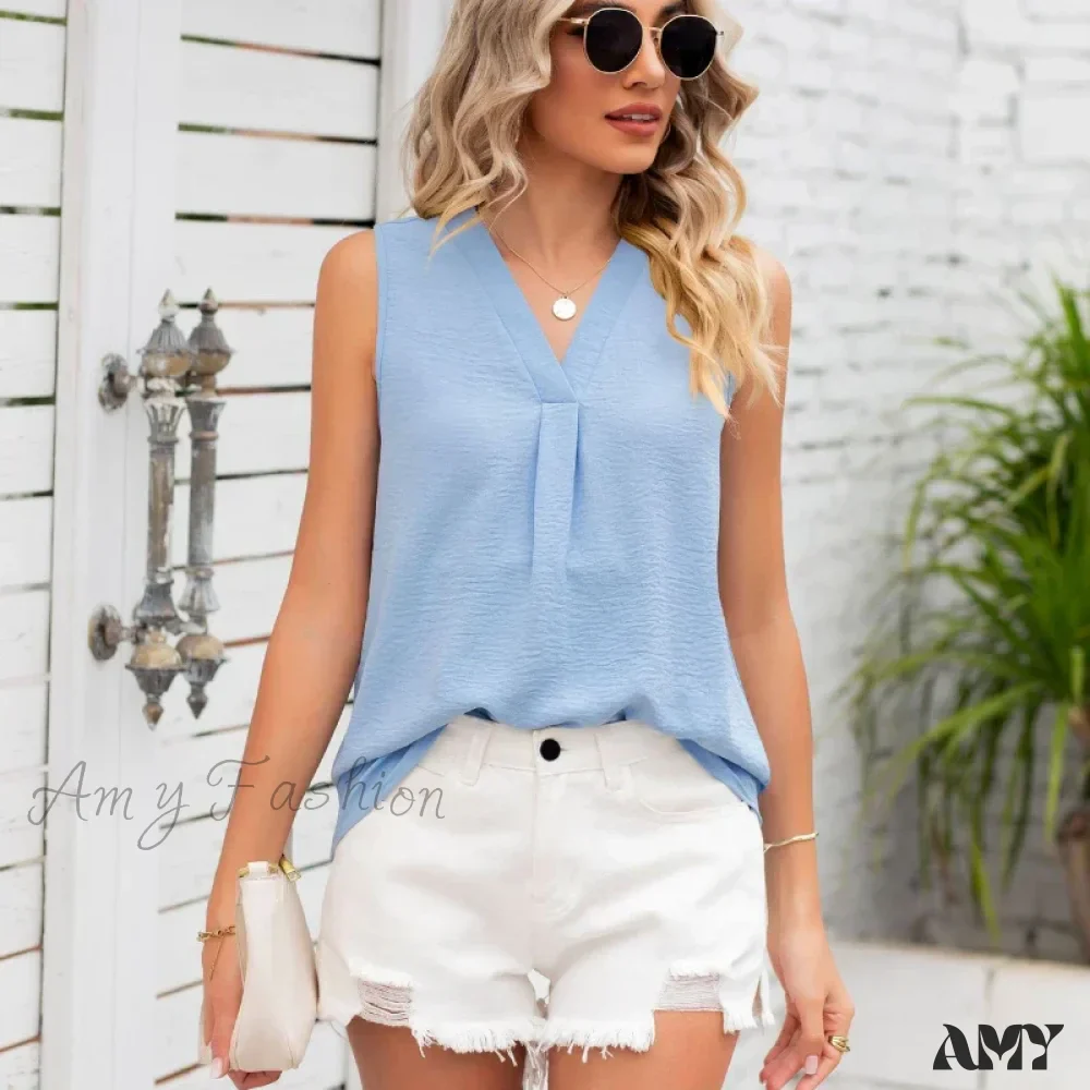 Solid Casual Loose Sleeveless Elegant Female Summer Tops Blouses - Image 2