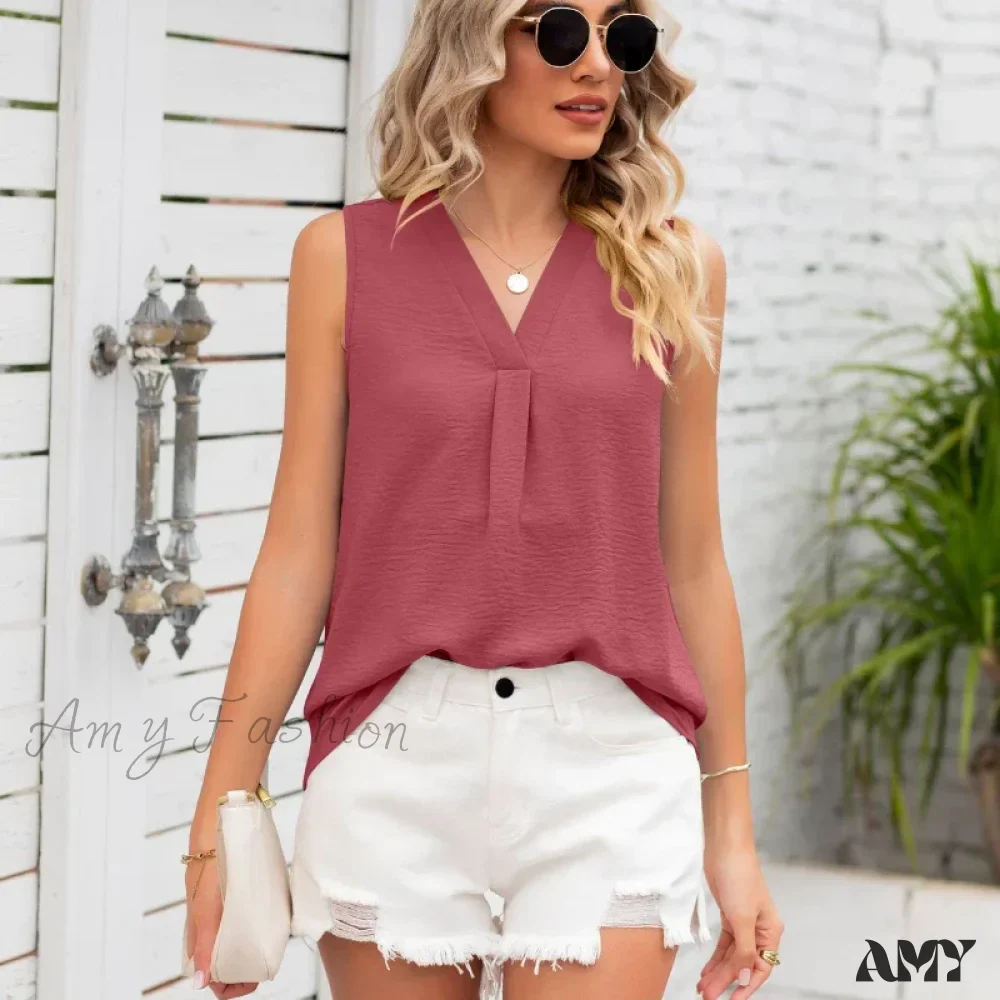 Solid Casual Loose Sleeveless Elegant Female Summer Tops Blouses - Image 3