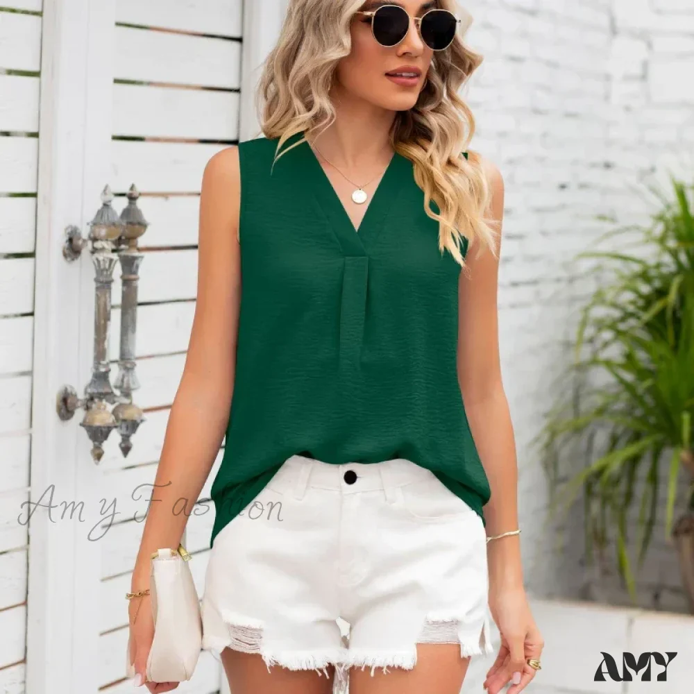 Solid Casual Loose Sleeveless Elegant Female Summer Tops Blouses - Image 4