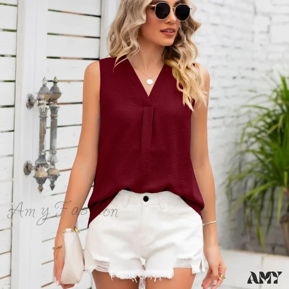 Solid Casual Loose Sleeveless Elegant Female Summer Tops Blouses - Image 5