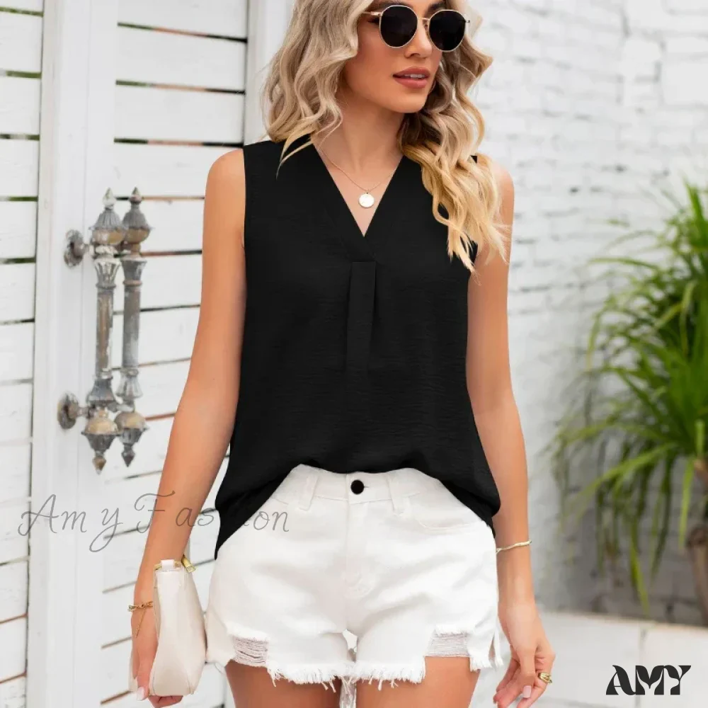 Solid Casual Loose Sleeveless Elegant Female Summer Tops Blouses - Image 6
