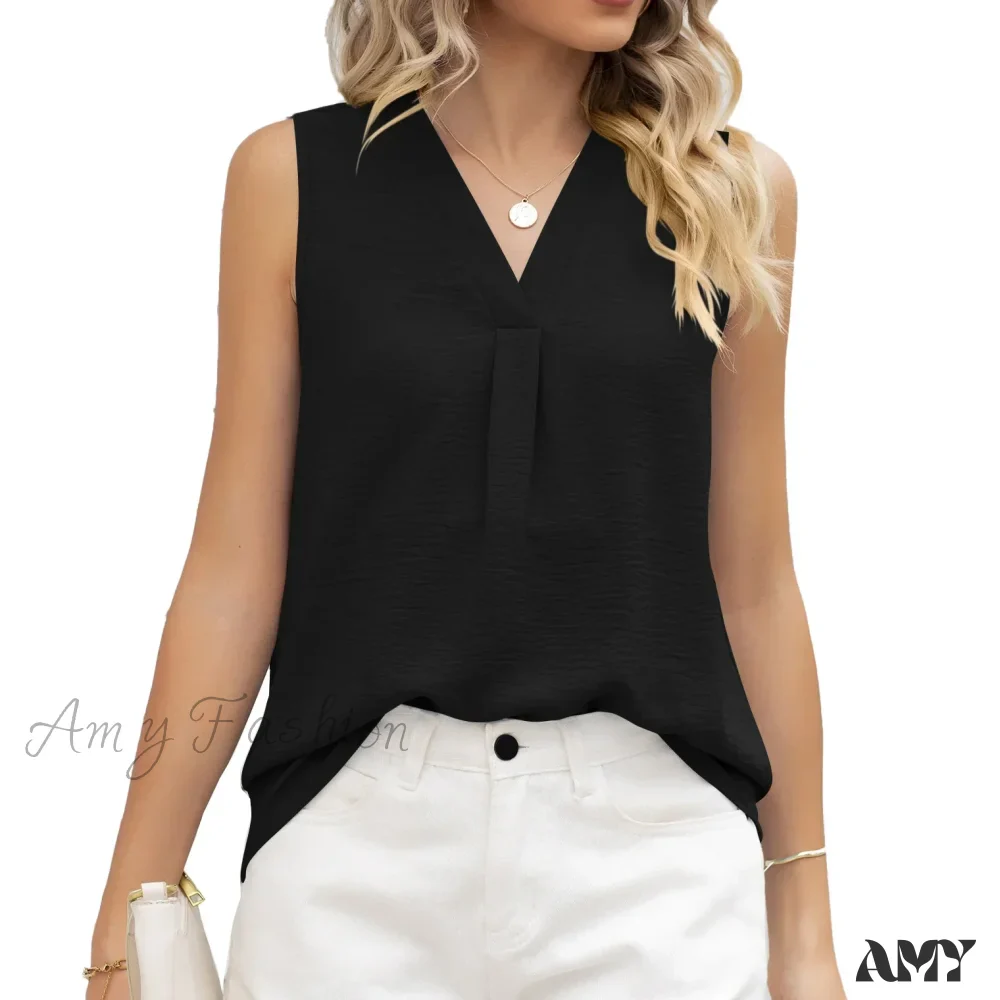 Solid Casual Loose Sleeveless Elegant Female Summer Tops Blouses - Image 7